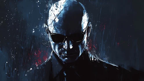 Noir cybernetic enforcer in cold blue chiaroscuro profile