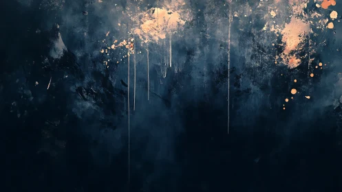 Dark abstract canvas with copper splashes and drips.