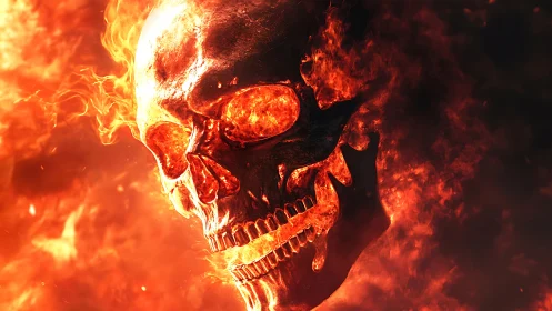 Fiery skull spirit rising from swirling molten embers.