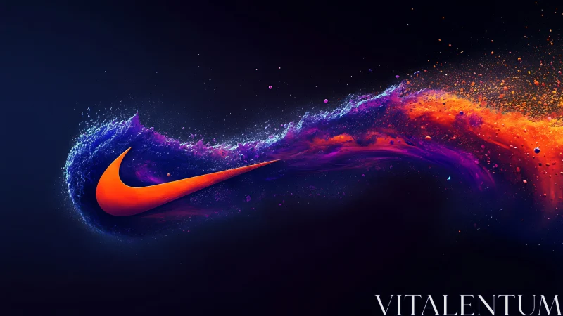 Orange swoosh logo with flowing neon particle trail.
