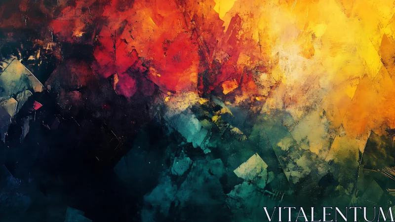 Vivid Abstract Painting with Bold Geometric Shapes and Warm Hues.