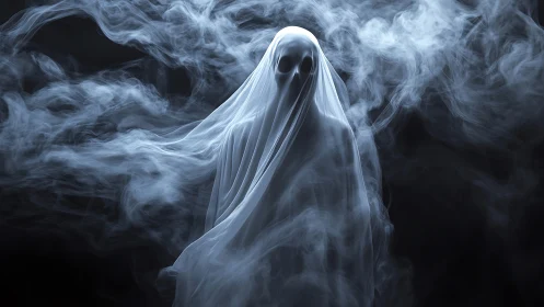 Ghostly veil drifts forward while midnight fog curls away