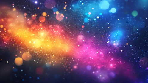 Vibrant cosmic bokeh glow spans multicolor abstract space field