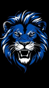 Stylized blue lion head illustration shows snarling face