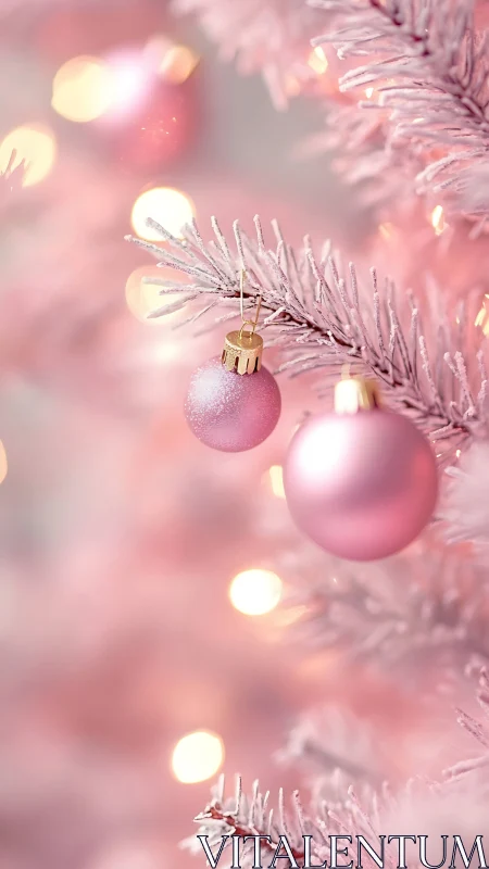 Cotton-candy branches cradle blush ornaments in quiet glow