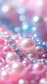 Iridescent pearls and diamonds in pastel bokeh illumination.