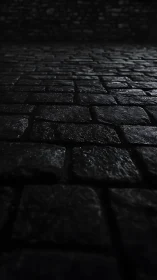 Midnight cobblestone hush under a restless unseen sky.