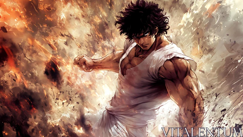 Storm-fisted warrior strides through shattering firestorm fury.