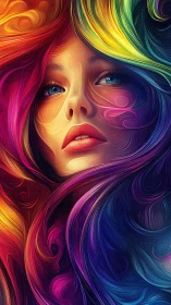 Chromatic female portrait with swirling fluid vector contours