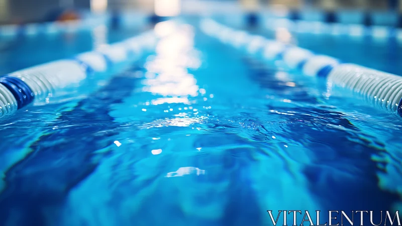 Clear blue swimming pool lane with floating lane dividers.