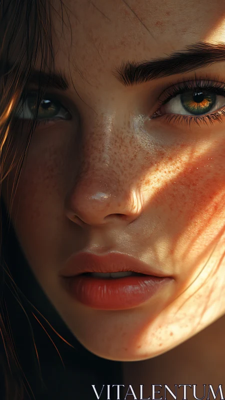 Hyperreal close-up portrait showcases freckled skin and light