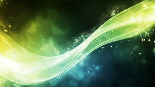 Curved luminous bands traverse a green to blue gradient field