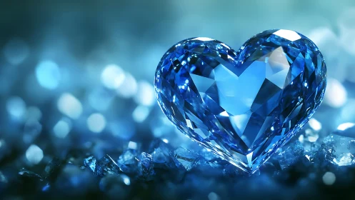 Crystalline Blue Diamond Heart with Radiant Faceted Geometry