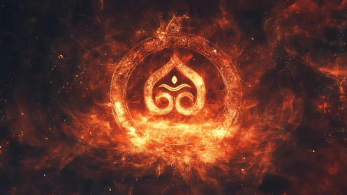 Ornamental Symbol with Fire Background.
