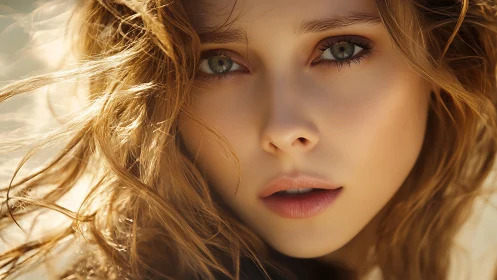 Close-up portrait focuses on a young woman’s neutral face