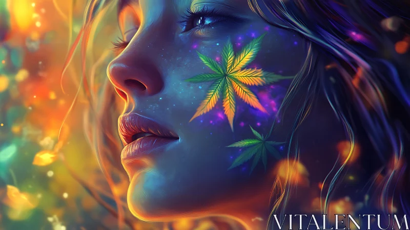 Dreamlit portrait with glowing leaves and soft cosmic light.
