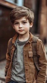 Young Boy in Rust Jacket Urban Portrait