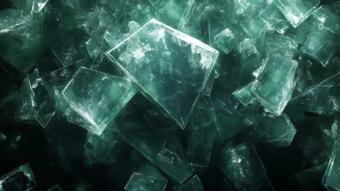 Shimmering teal crystal plates float in a cool abstract drift
