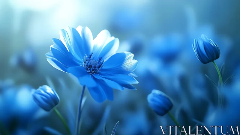 Silent blue blossom drifting through a dreamlit meadow.