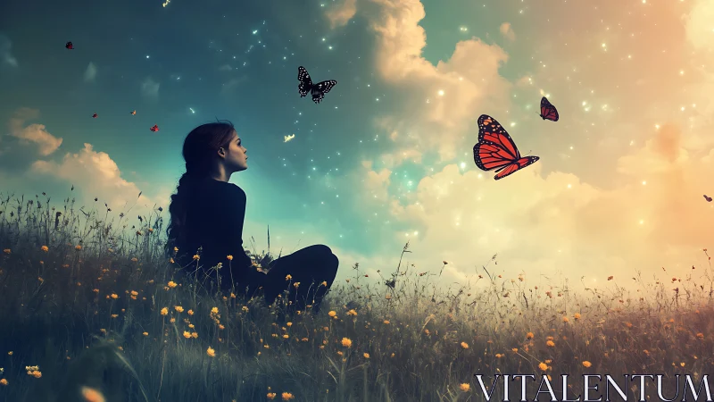 Noctilucent meadow reverie with luminous butterfly vectors.