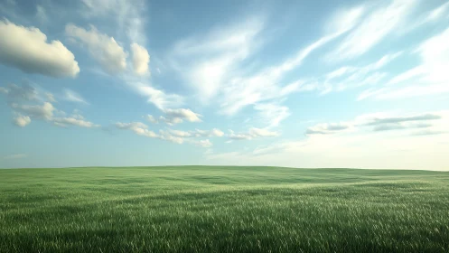 Endless green meadow stretches softly beneath open skies