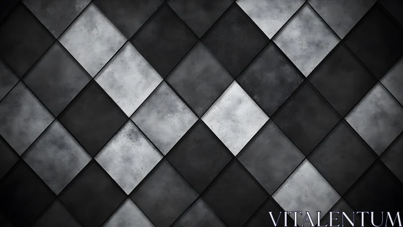 Monochrome diagonal grid of textured square tiles pattern.
