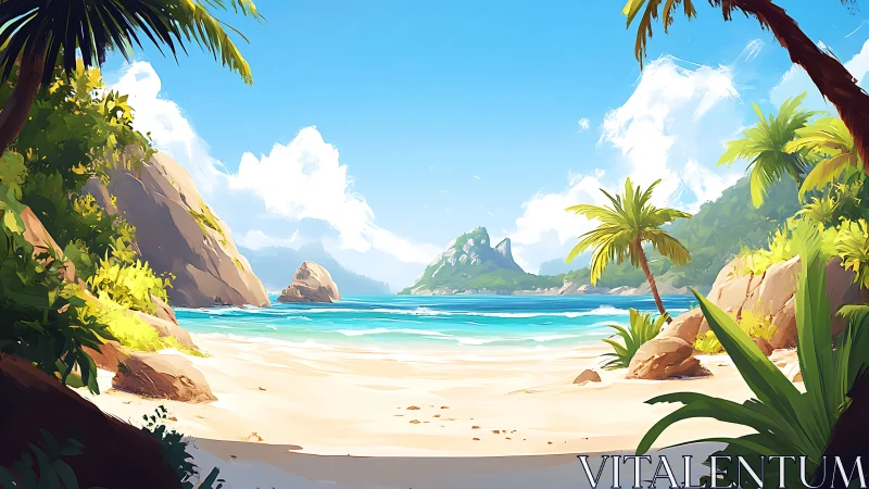 Tropical coastal landscape with rocky formations and turquoise waters