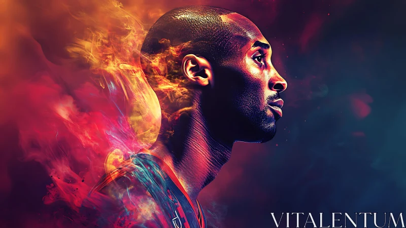 Side profile digital portrait merges athlete and color plumes