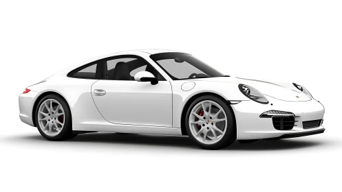 White coupe sports car rendered on blank studio background.
