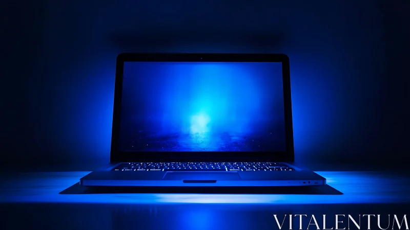 Midnight laptop portal glows in deep electric blue hush.