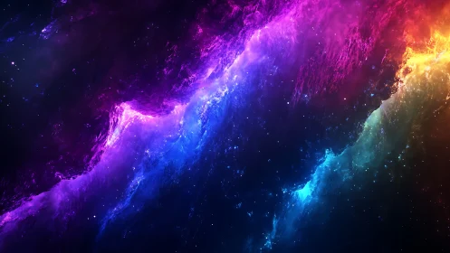 Multicolored nebula cloud with stars in deep space field.