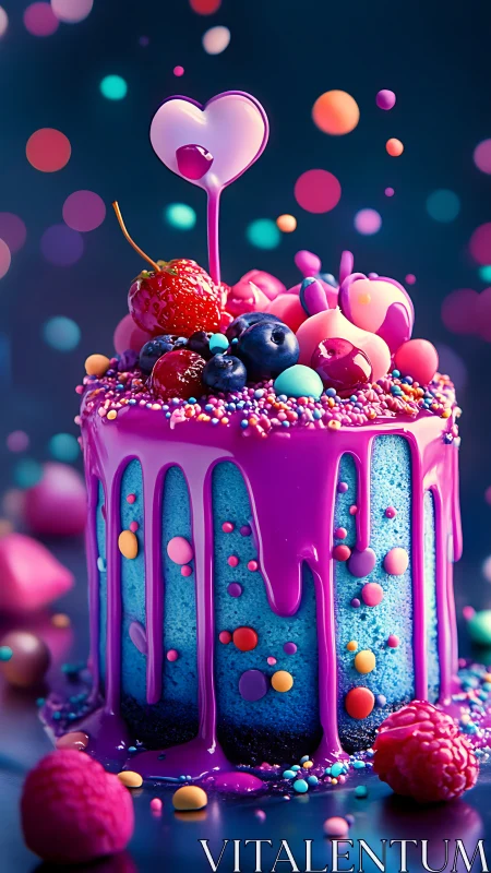 Vibrant Layered Cake with Glossy Pink Icing and Heart Topper