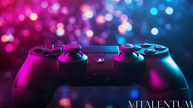 Game controller is illuminated by magenta and blue lighting