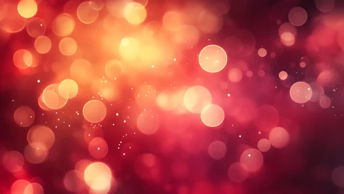 Warm glowing bokeh light abstract background in red and gold.