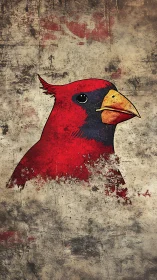 Stylized red cardinal head with grunge texturing on distressed wall