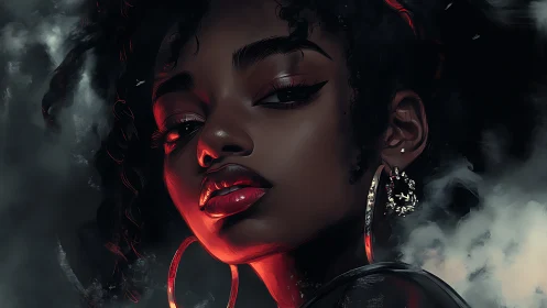 Smoky neon portrait of a confident, quietly fierce muse.