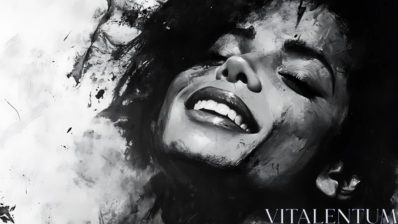 Monochrome close-up portrait of woman with closed eyes.