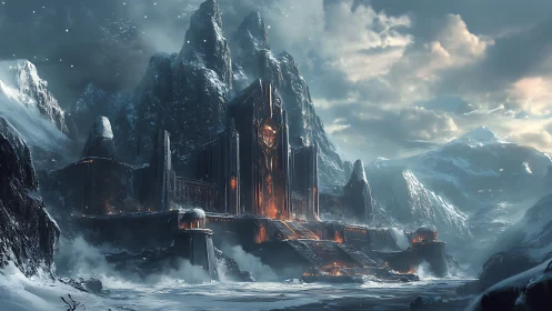 Ember citadel carves molten runes into the frozen mountain night