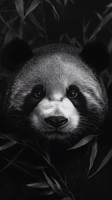 Monochrome panda portrait with high-detail fur rendering.