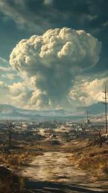 Post‑apocalyptic wasteland beneath towering blast cloud.