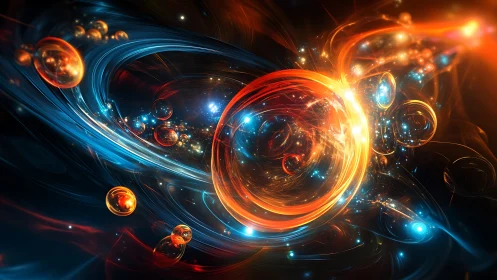 Glowing cosmic swirls dance through a playful, colorful void.
