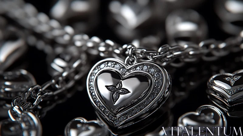 Silver heart locket shimmers in jewel-toned midnight hush.