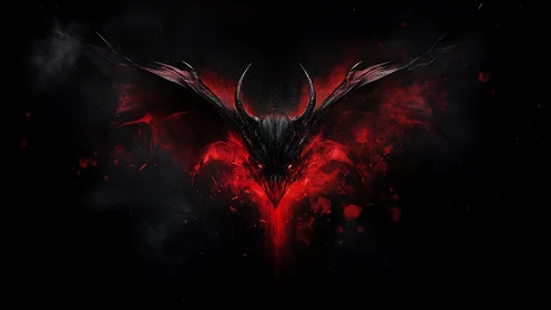 Demonic bat silhouette emerges from red nebulous blood mist