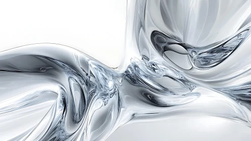 Abstract chrome fluid shapes in futuristic digital art style.