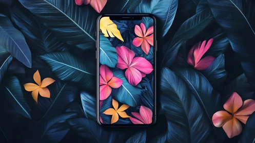 Colorful Floral Mobile Phone Display Composition