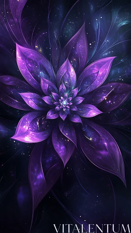 Galactic violet lotus blooming across a star-swept nightscape.