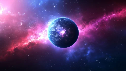 Luminous exoplanet silhouette against ionized nebular rift.