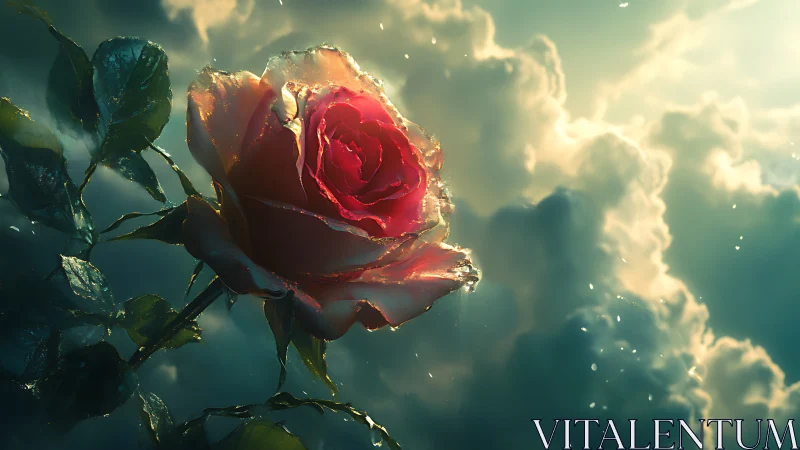 Red Rose Kissed by Golden Sunlight.