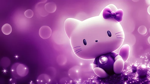 Starlit kitty capsule drifts through glowing violet bokeh haze