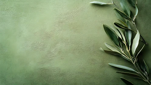 Olive branch sprig on textured matte sage green background